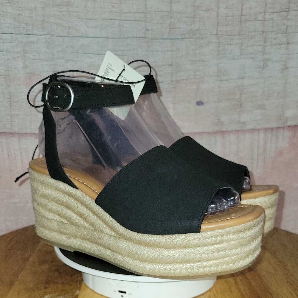 a.n.a Black Espadrille Wedges